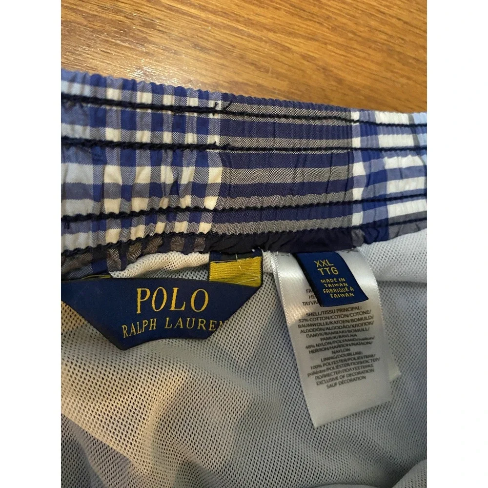Vintage Polo Ralph Lauren Swim‎ Trunks Mens 2XL Blue Plaid Lined Drawstring